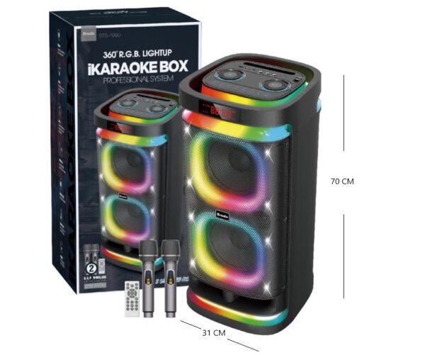 PARLANTE 2X8 PLG C/ 2 MICROFONO LUZ RGB BT/FM/MP3