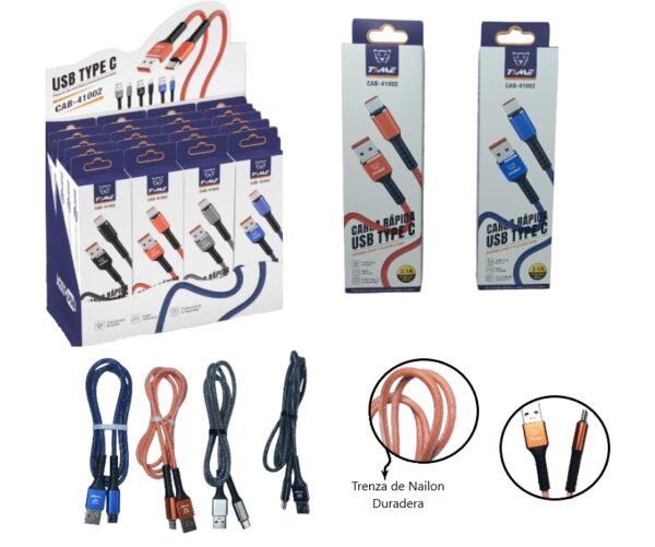 CABLE MALLA DE NAILON TIPO C DATOS 3.1A X 1 UND