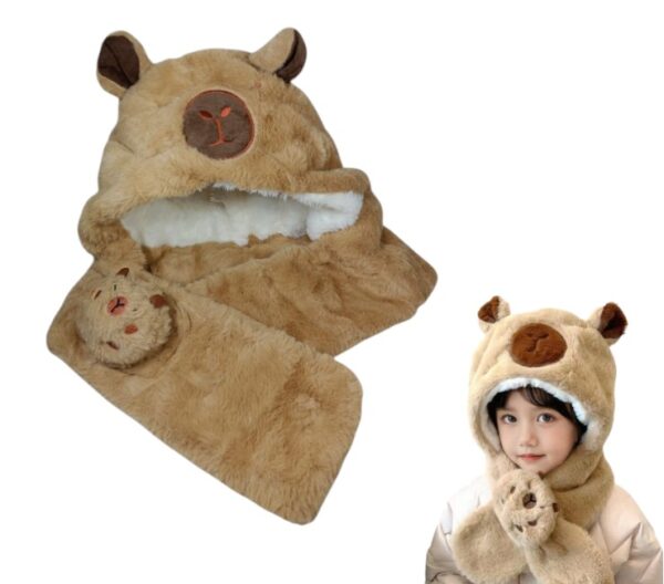 GORRO DE PELUCHE CON BUFANDA CAPYBARA