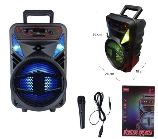 PARLANTE 8PLG C/LUZ MICROFONO BT/FM/MP3/LUZ