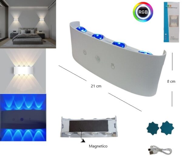 LED DE PARED BIDIRECCIONAL RGB C/SENSOR IMANTADA
