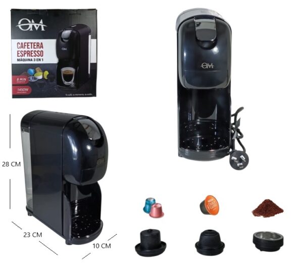CAFETERA ESPRESSO 3 EN 1 CAPSULAS 1L 1450W