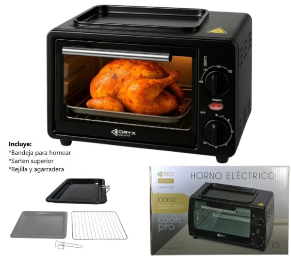 HORNO ELECTRICO ORYX 1000W 10L CONTROL DE TEMP.